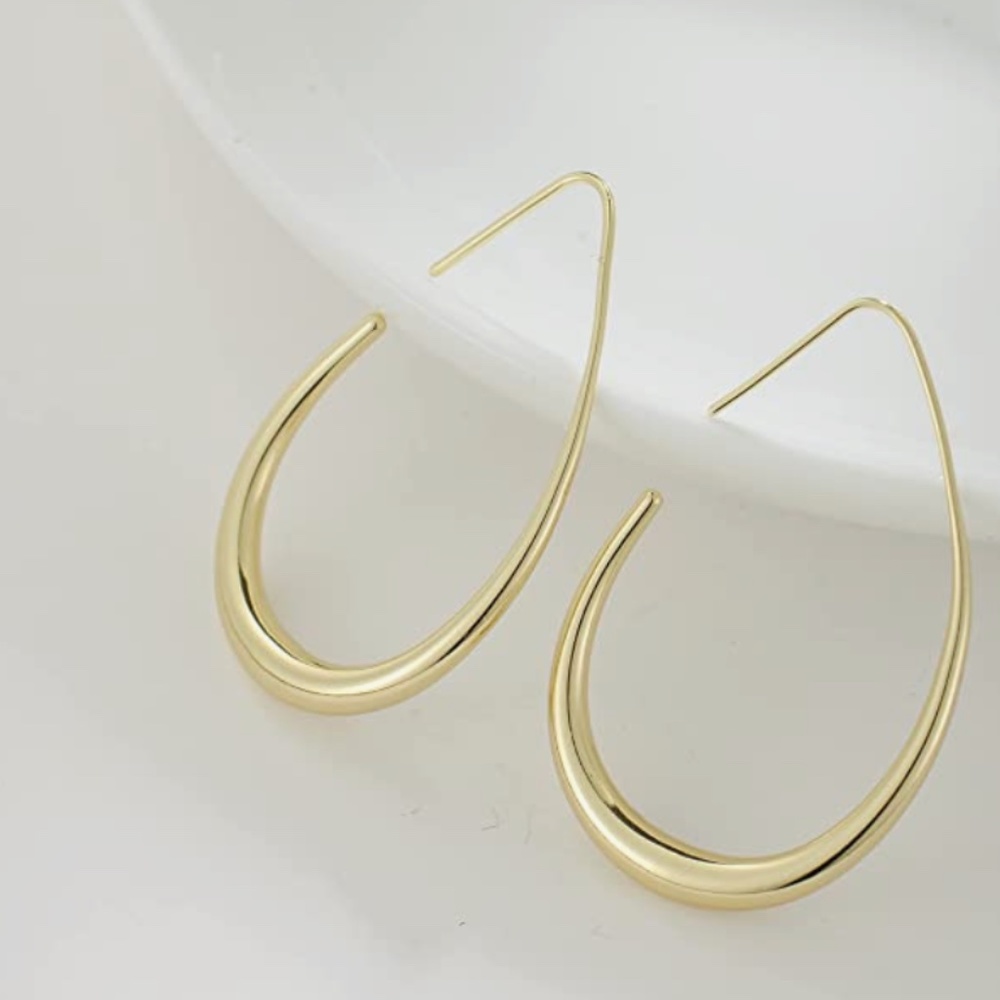 Lightweight Teardrop Hoop Earrings for Women - 14k Gold/White Gold Plated Large